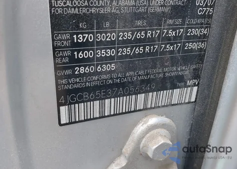 2007 Mercedes-Benz R 350 4Matic from USA, damaged, VIN 4JGCB65E37A056349